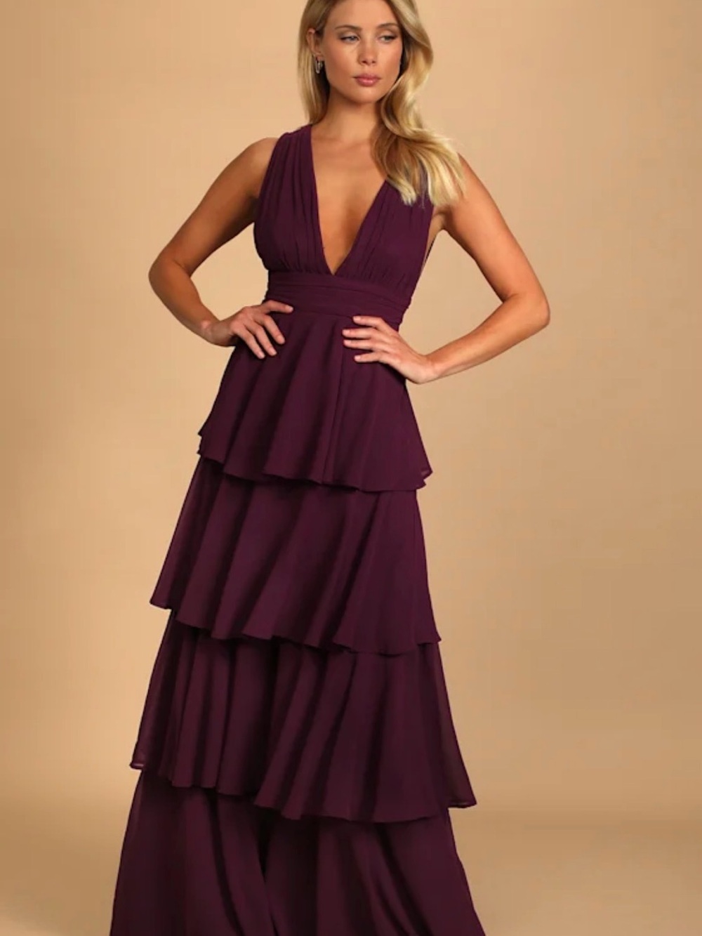 Lulus Burgundy Tiered Maxi Gown Size Medium